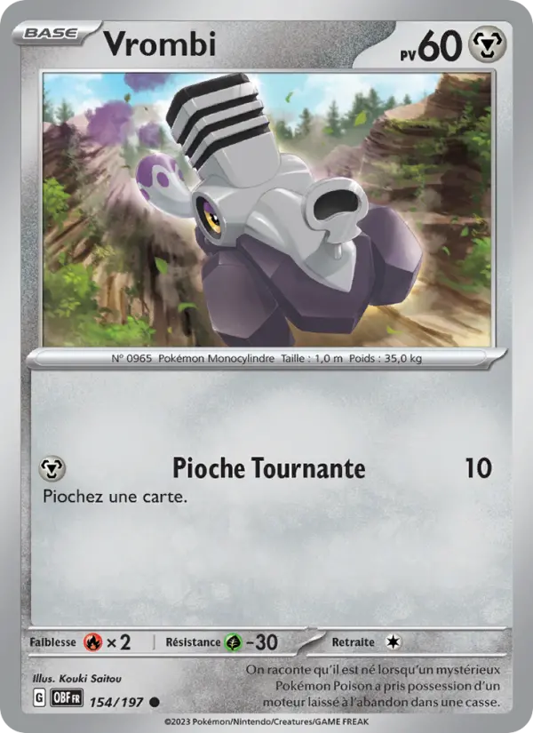 Scan HD carte Pokémon Vrombi 154/197 — Flammes Obsidiennes