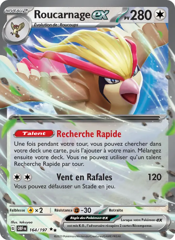 Scan HD carte Pokémon Roucarnage-ex 164/197 — Flammes Obsidiennes