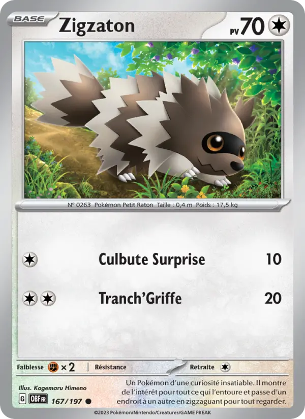 Scan HD carte Pokémon Zigzaton 167/197 — Flammes Obsidiennes