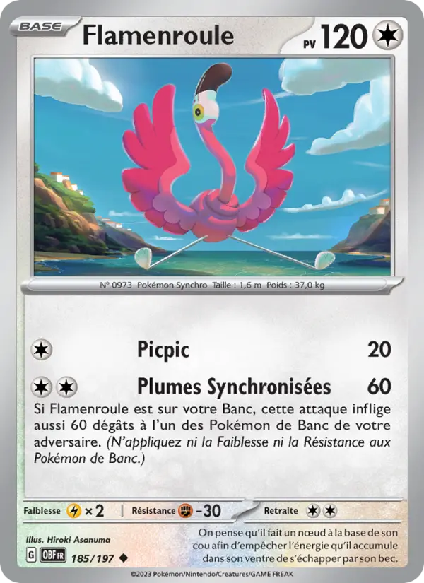 Scan HD carte Pokémon Flamenroule 185/197 — Flammes Obsidiennes