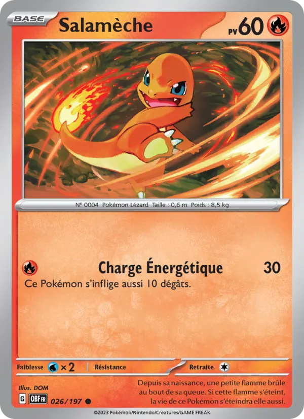 Scan HD carte Pokémon Salamèche 026/197 — Flammes Obsidiennes