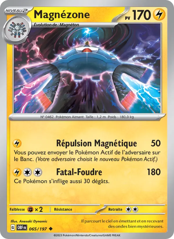 Scan HD carte Pokémon Magnézone 065/197 — Flammes Obsidiennes
