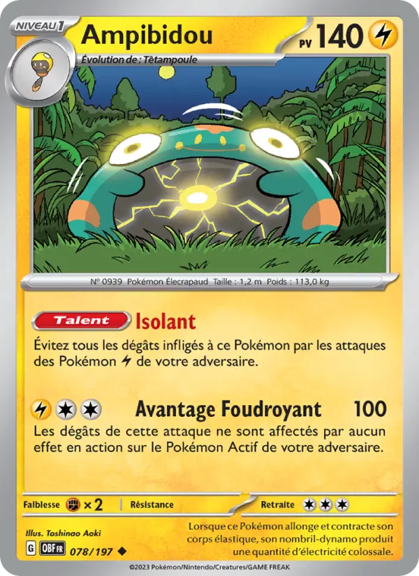 Scan HD carte Pokémon Ampibidou 078/197 — Flammes Obsidiennes
