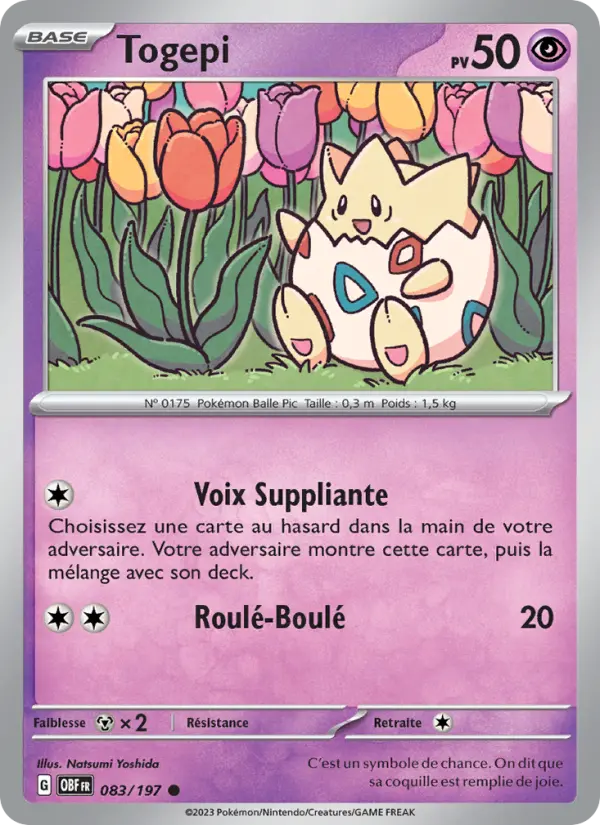 Scan HD carte Pokémon Togepi 083/197 — Flammes Obsidiennes