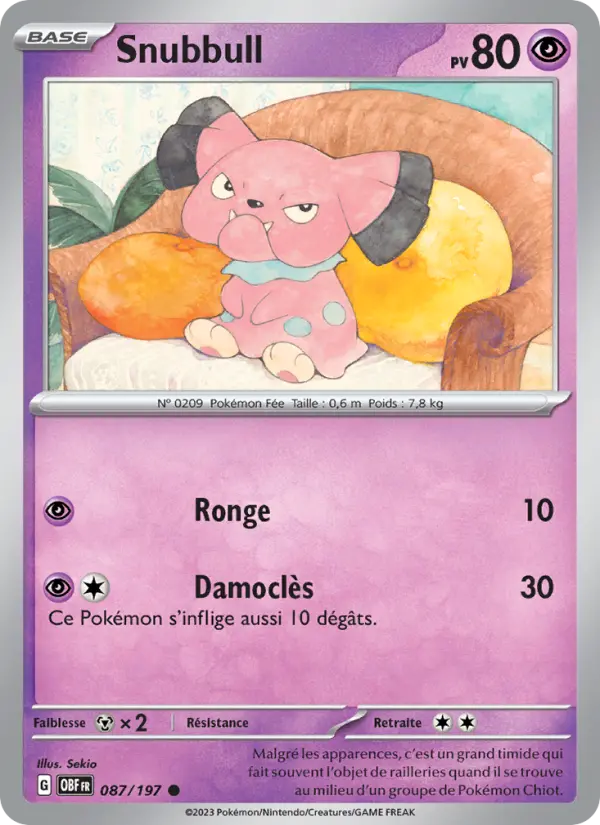 Scan HD carte Pokémon Snubbull 087/197 — Flammes Obsidiennes