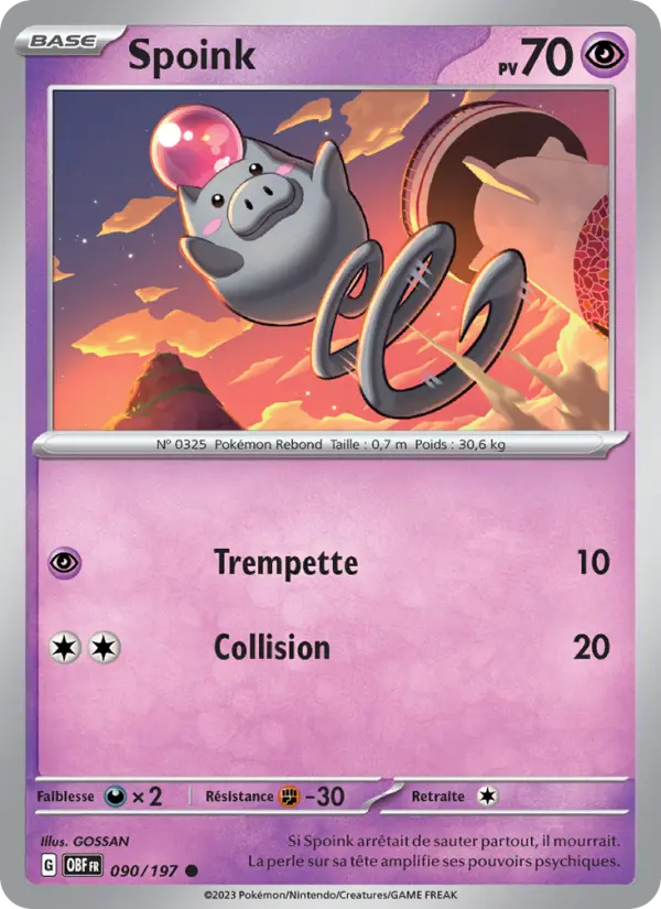Scan HD carte Pokémon Spoink 090/197 — Flammes Obsidiennes