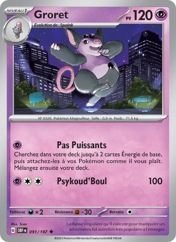 Scan HD carte Pokémon Groret 091/197 — Flammes Obsidiennes