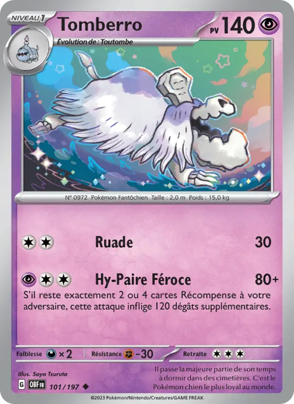 Scan HD carte Pokémon Tomberro 101/197 — Flammes Obsidiennes