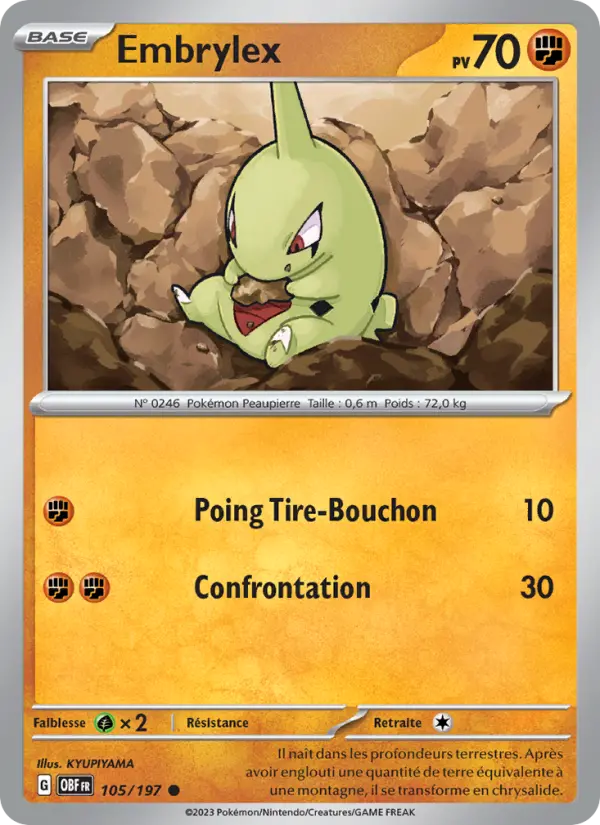 Scan HD carte Pokémon Embrylex 105/197 — Flammes Obsidiennes