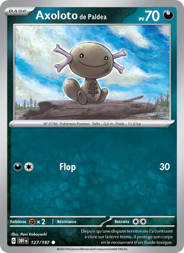 Scan HD carte Pokémon Axoloto de Paldea 127/197 — Flammes Obsidiennes