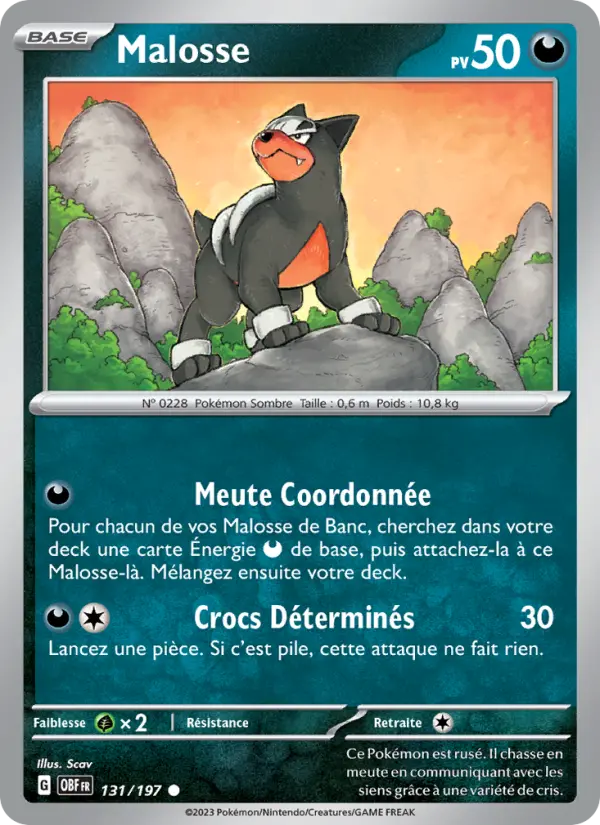 Scan HD carte Pokémon Malosse 131/197 — Flammes Obsidiennes
