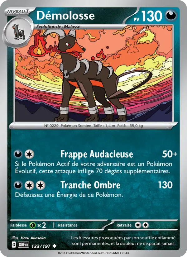 Scan HD carte Pokémon Démolosse 133/197 — Flammes Obsidiennes