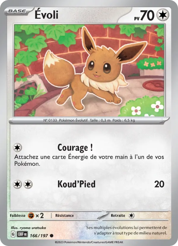 Scan HD carte Pokémon Évoli 166/197 — Flammes Obsidiennes