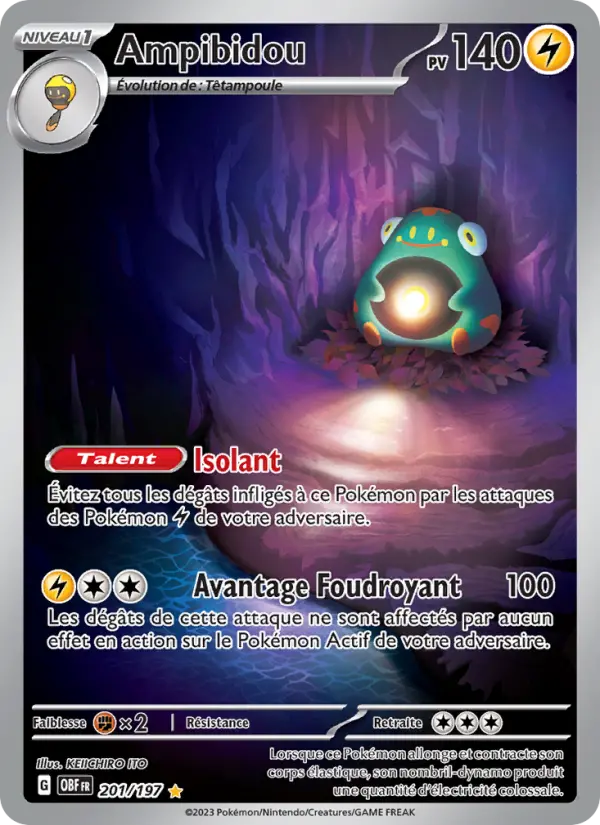 Scan HD carte Pokémon Ampibidou 201/197 — Flammes Obsidiennes