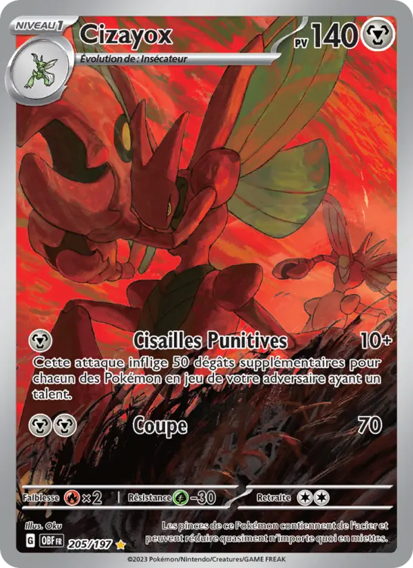 Scan HD carte Pokémon Cizayox 205/197 — Flammes Obsidiennes