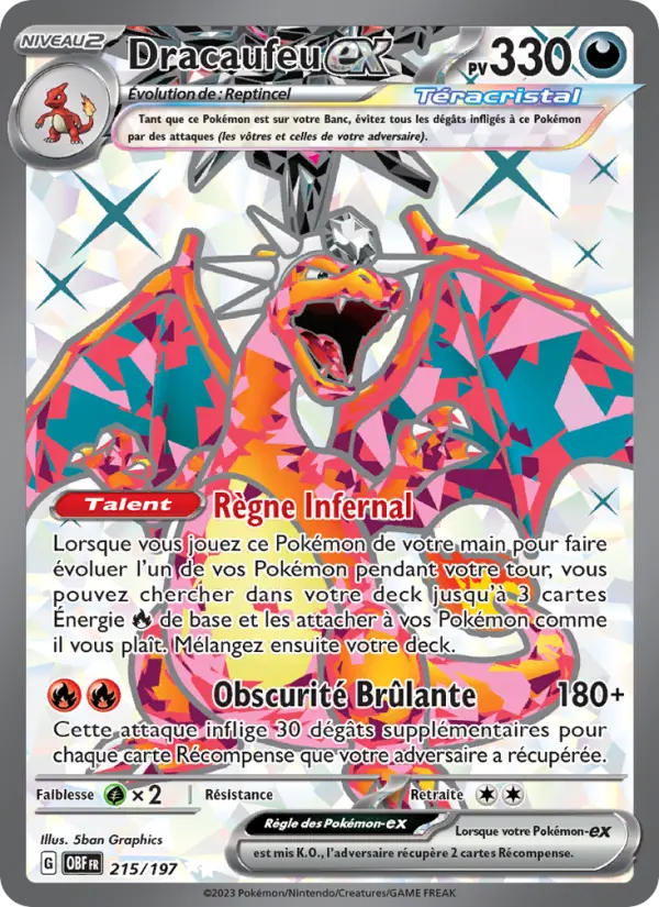 Scan HD carte Pokémon Dracaufeu-ex 215/197 — Flammes Obsidiennes