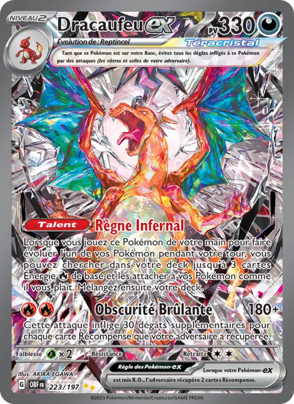 Scan HD carte Pokémon Dracaufeu-ex 223/197 — Flammes Obsidiennes