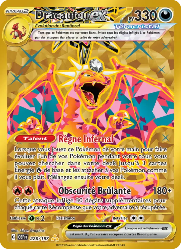 Scan HD carte Pokémon Dracaufeu-ex 228/197 — Flammes Obsidiennes