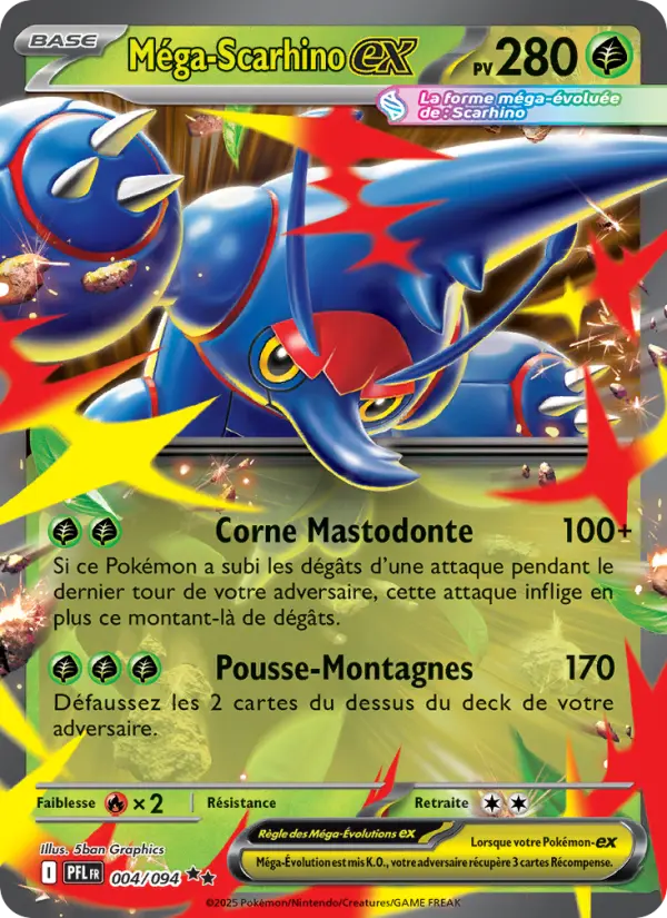 Scan HD carte Pokémon Méga-Scarhino-ex 004/94 — Flammes Fantasmagoriques