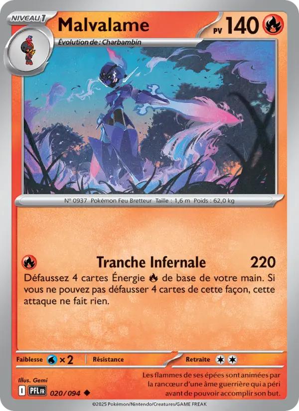 Scan HD carte Pokémon Malvalame 020/94 — Flammes Fantasmagoriques