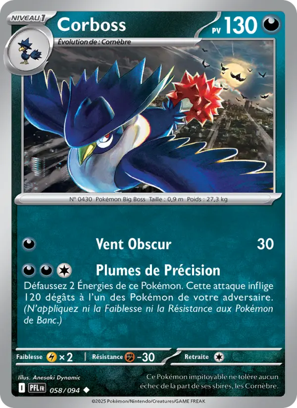 Scan HD carte Pokémon Corboss 058/94 — Flammes Fantasmagoriques