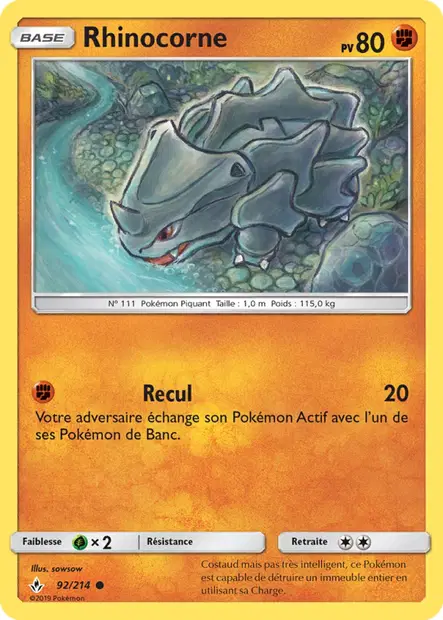 Scan HD carte Pokémon Rhinocorne 92/214 — Alliance Infaillible