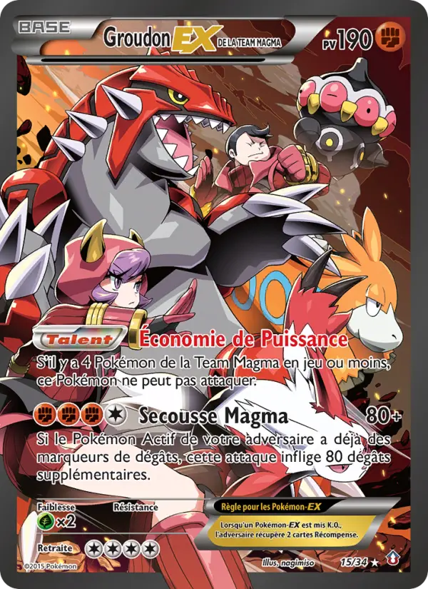 Scan HD carte Pokémon Groudon-EX de la Team Magma 15/34 — Double Danger