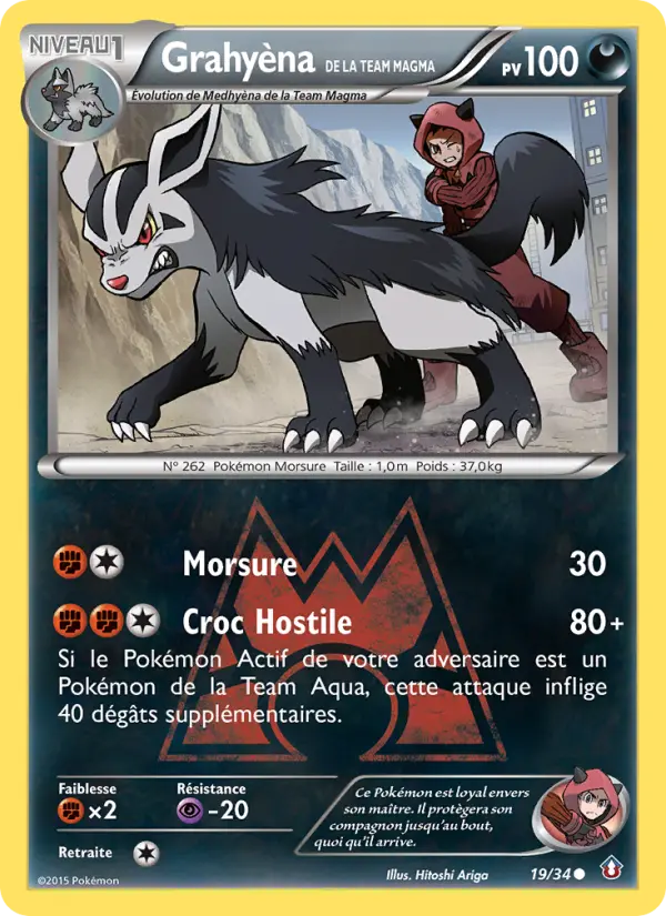 Scan HD carte Pokémon Grahyèna de la Team Magma 19/34 — Double Danger
