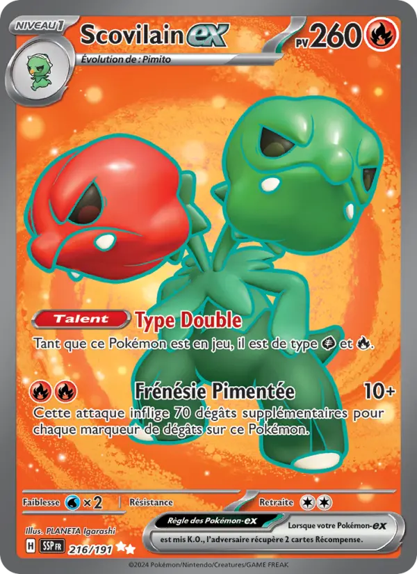 Scan HD carte Pokémon Scovilain-ex 216/191 — Étincelles Déferlantes