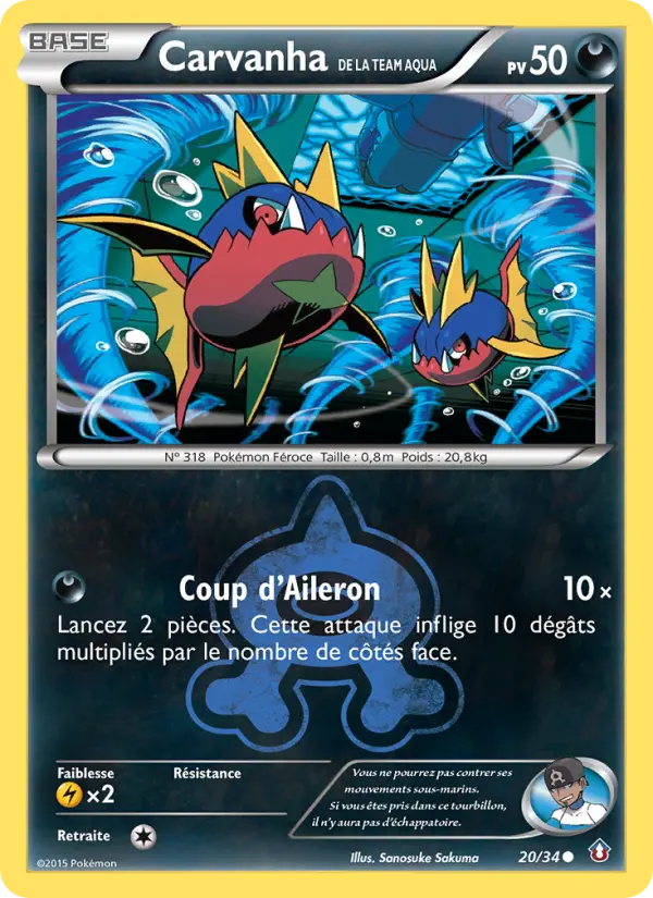 Scan HD carte Pokémon Carvanha de la Team Aqua 20/34 — Double Danger