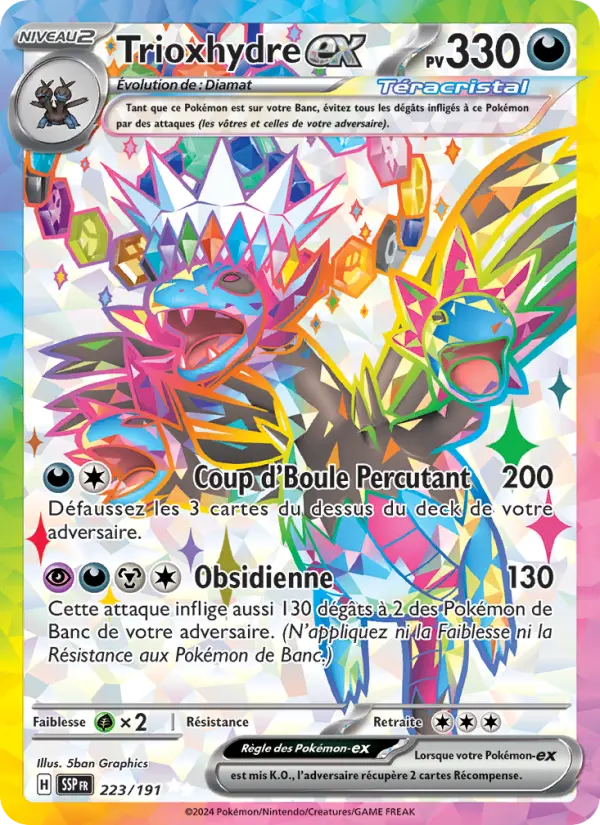 Scan HD carte Pokémon Trioxhydre-ex 223/191 — Étincelles Déferlantes
