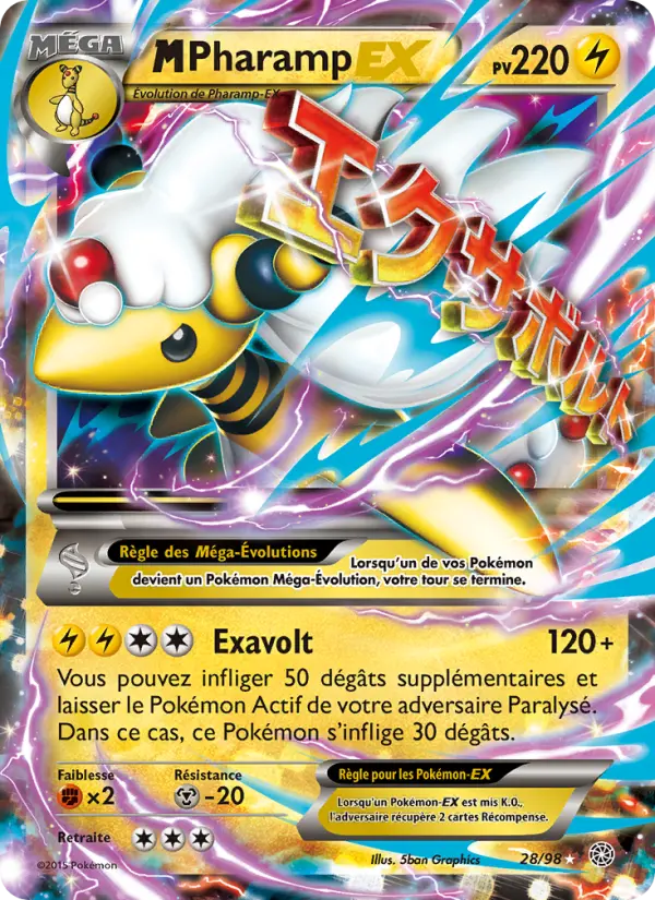 Scan HD carte Pokémon M-Pharamp EX 28/98 — Origines Antiques