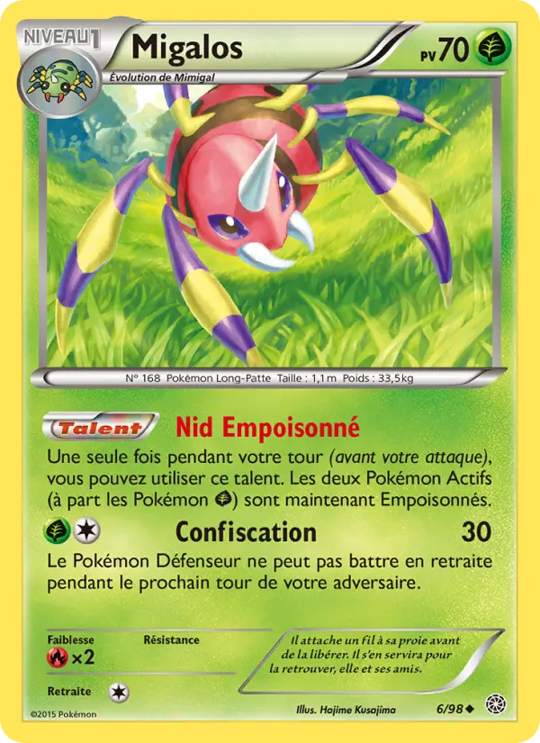 Scan HD carte Pokémon Migalos 6/98 — Origines Antiques