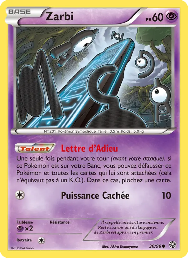 Scan HD carte Pokémon Zarbi 30/98 — Origines Antiques