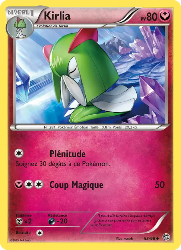 Scan HD carte Pokémon Kirlia 53/98 — Origines Antiques