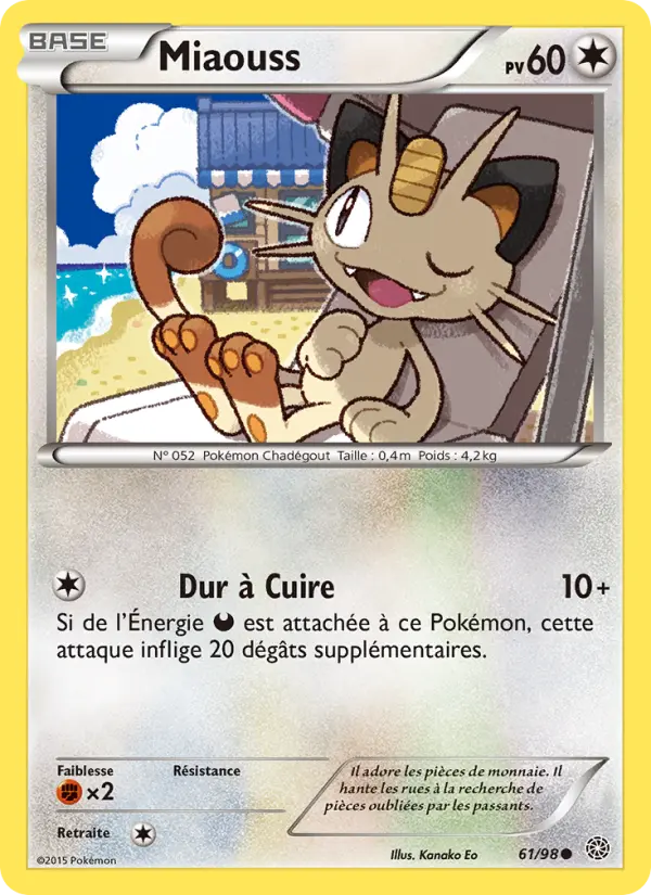 Scan HD carte Pokémon Miaouss 61/98 — Origines Antiques