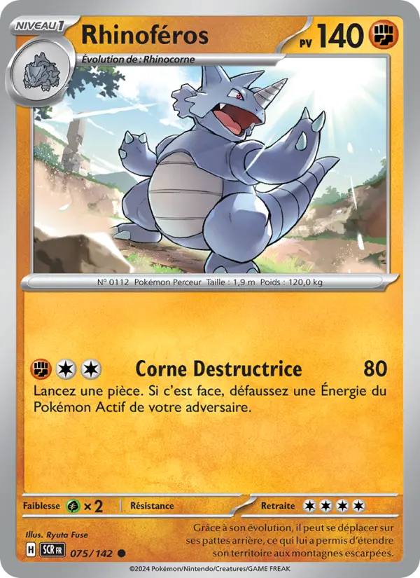 Scan HD carte Pokémon Rhinoféros 075/142 — Couronne Stellaire