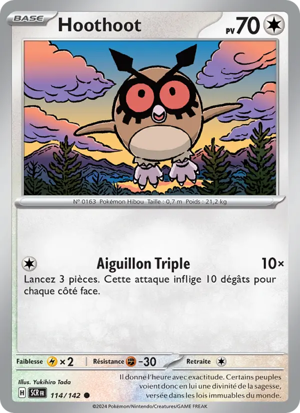 Scan HD carte Pokémon Hoothoot 114/142 — Couronne Stellaire