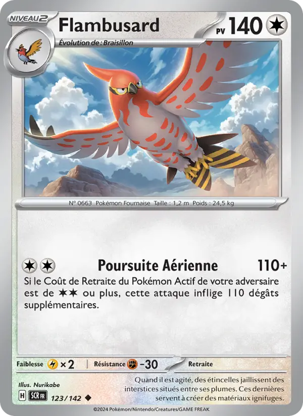 Scan HD carte Pokémon Flambusard 123/142 — Couronne Stellaire