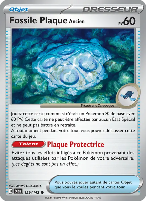 Scan HD carte Pokémon Fossile Plaque Ancien 129/142 — Couronne Stellaire