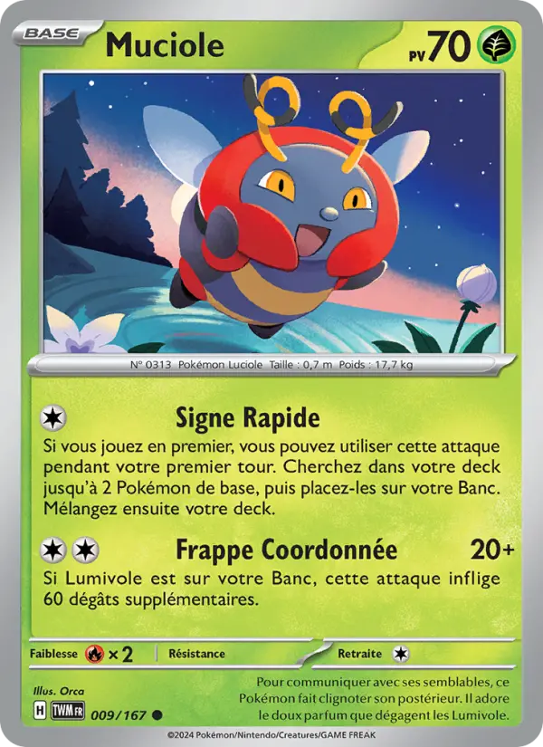 Scan HD carte Pokémon Muciole 009/167 — Mascarade Crépusculaire