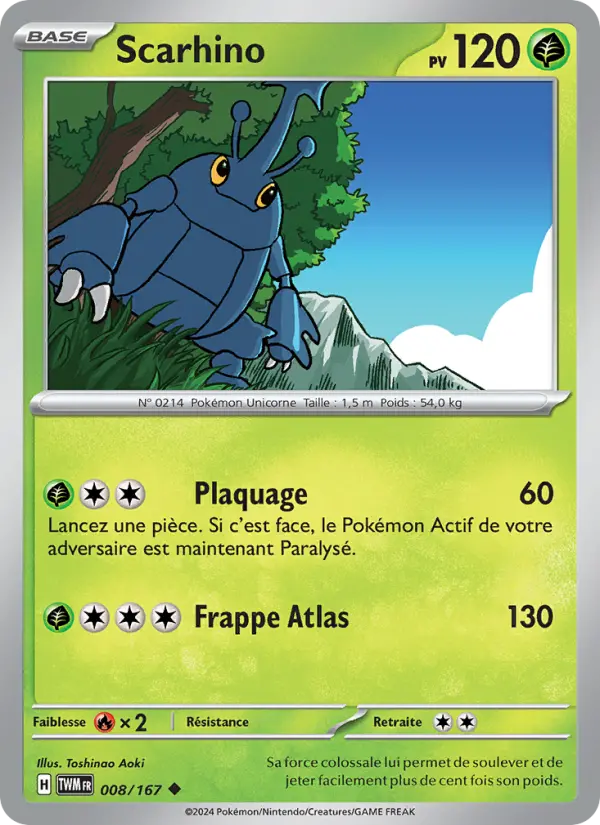 Scan HD carte Pokémon Scarhino 008/167 — Mascarade Crépusculaire