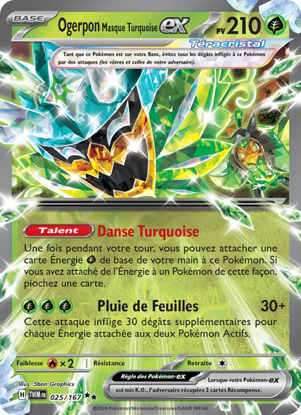Scan HD carte Pokémon Ogerpon Masque Turquoise-ex 025/167 — Mascarade Crépusculaire