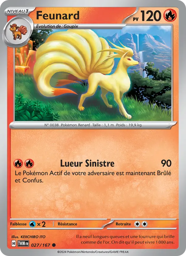 Scan HD carte Pokémon Feunard 027/167 — Mascarade Crépusculaire