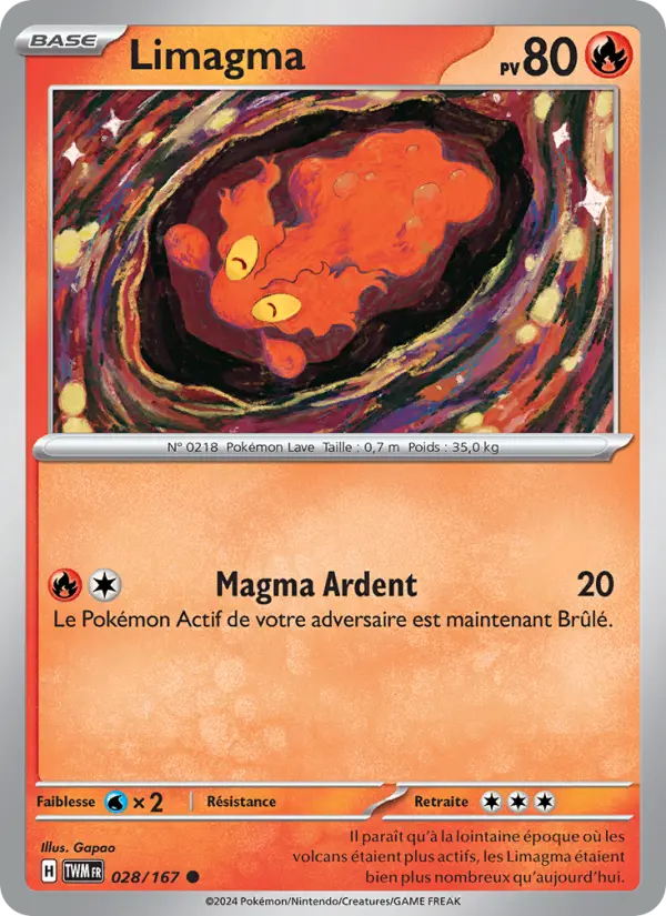 Scan HD carte Pokémon Limagma 028/167 — Mascarade Crépusculaire