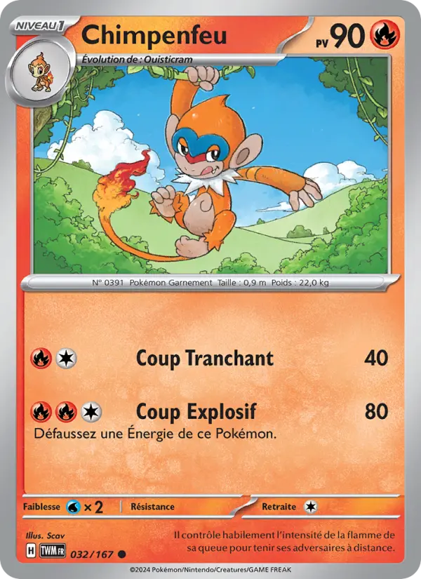 Scan HD carte Pokémon Chimpenfeu 032/167 — Mascarade Crépusculaire