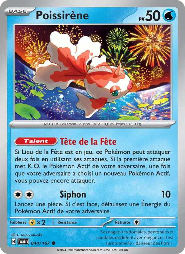 Scan HD carte Pokémon Poissirène 044/167 — Mascarade Crépusculaire