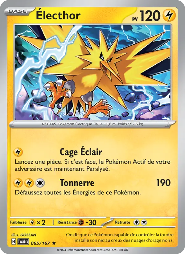 Scan HD carte Pokémon Électhor 065/167 — Mascarade Crépusculaire