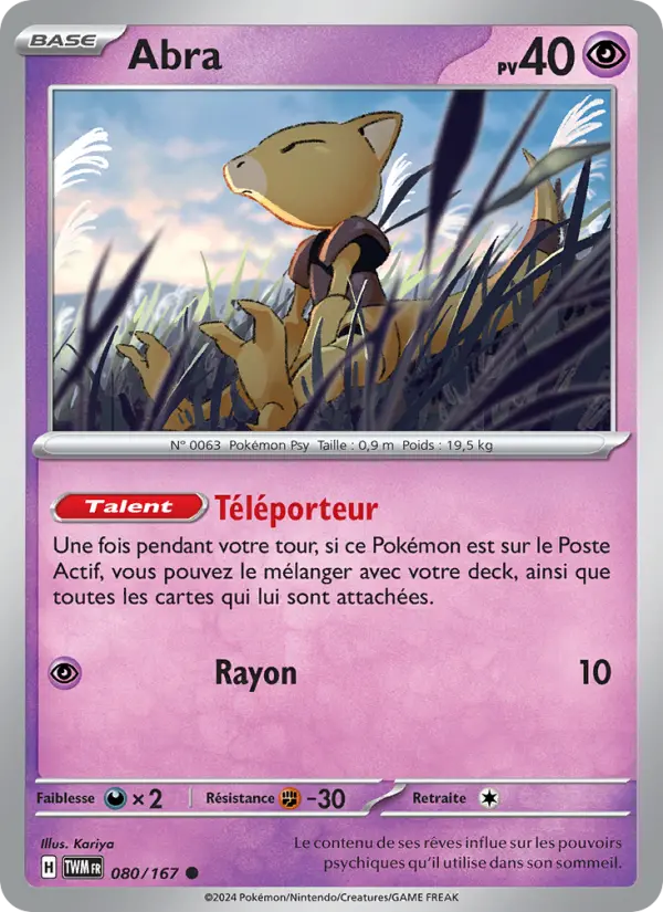 Scan HD carte Pokémon Abra 080/167 — Mascarade Crépusculaire