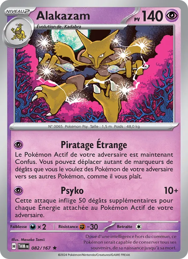 Scan HD carte Pokémon Alakazam 082/167 — Mascarade Crépusculaire